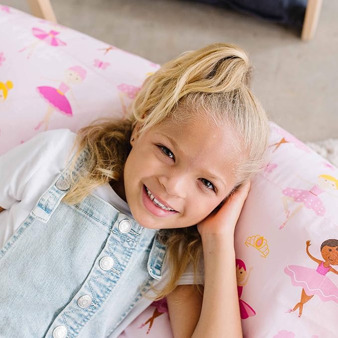 Wildkin Kids Floor Lounger: Ideal for Boys and Girls, Travel-Friendly, Perfect for Sleepovers - Pillow Lounger for Kids, Requires Standard Size Pillows Not Included (Ballerina)