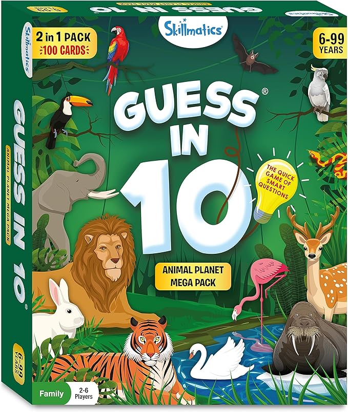 Skillmatics Card Game - Guess in 10 Animal Megapack, Perfect for Boys, Girls, Kids & Families Who Love Toys, Travel Games, Gifts for Ages 6, 7, 8, 9
