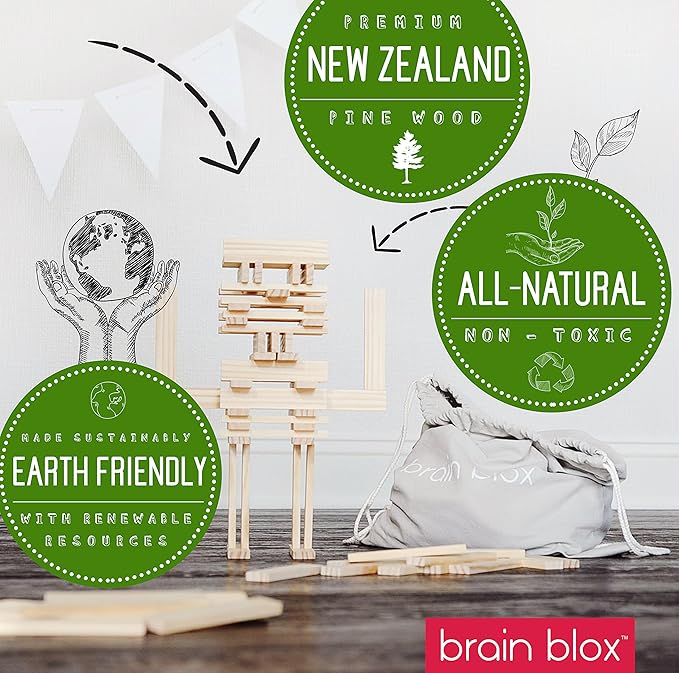 Natural Wooden Blocks for Kids Ages 4-8 - Montessori Blocks for Hands-on Learning - STEM and Architecture for Kids (100 Building Blocks)