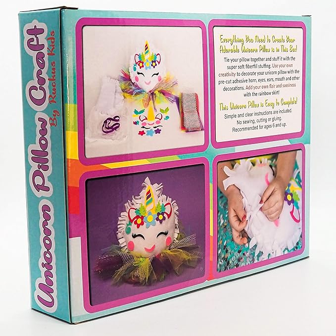 Ruckus Kids Unicorn Pillow Craft – DIY Cute Colorful Fleece Knot Pillow Kit – No-Sew Easy-to-Make Arts and Craft Kit for Kids– Unicorn Bedroom Decor