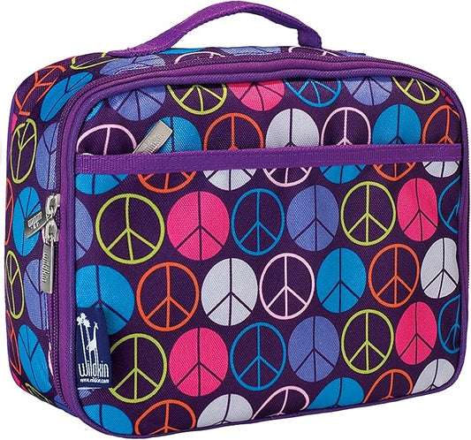 Wildkin Kids Insulated Lunch Box Bag for Boys & Girls, Reusable Kids Lunch Box is Perfect for Early Elementary Daycare School Travel, Ideal for Hot or Cold Snacks & Bento Boxes (Peace Signs)