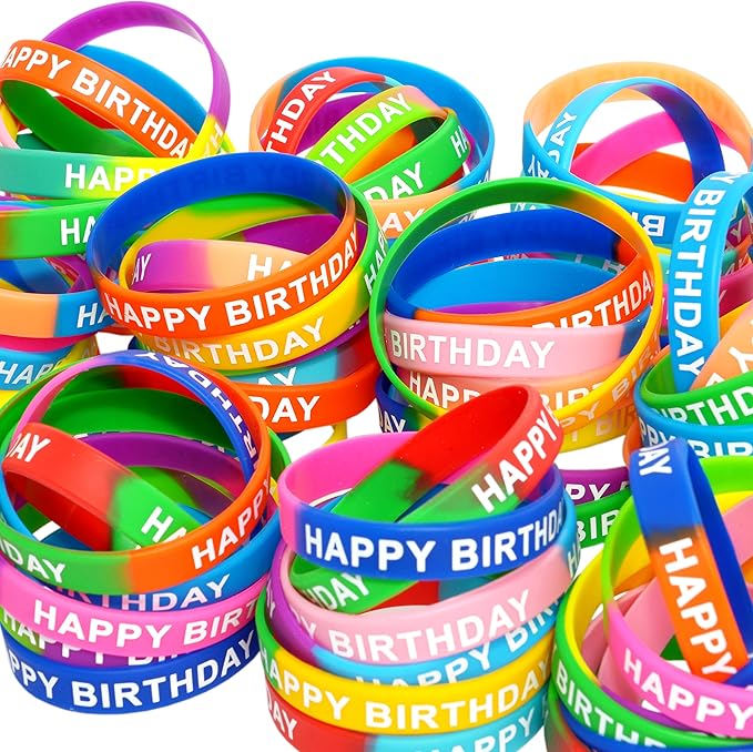 176 Pieces Birthday Rubber Bracelets(22 Styles),Colored Birthday Wristbands for Birthday Party Favors,Stretch Birthday Rubber Wristbands for Birthday Party Supplies