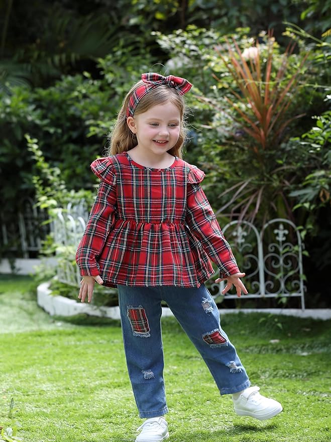 Mioglrie Toddler Baby Girl Clothes 2T 3T 4T 12 18 24 Months Toddler Fall Winter Girls Outfit Jeans Pants Clothing Set