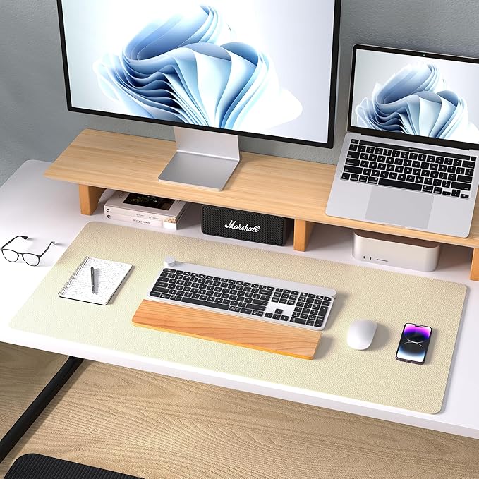 Aothia Leather Desk Pad Protector, Mouse Pad, Office Desk Mat, Non-Slip PU Leather Desk Blotter, Laptop Desk Pad, Waterproof Desk Writing Pad for Office and Home (23.6" x 13.7", Soft Yellow)