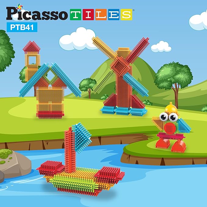 Picasso Toys 41pc Hedgehog Block Building Blocks Construction Toy Set w/IdeaBook Learning Playset None Magnetic STEM STEAM Educational Kit Child Brain Development Preschool Kindergarten PTB41