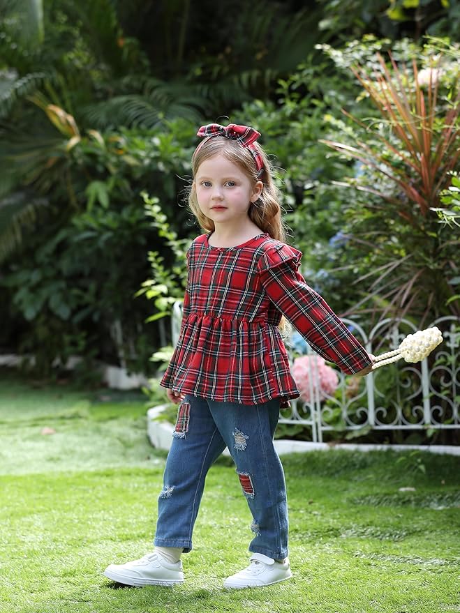 Mioglrie Toddler Baby Girl Clothes 2T 3T 4T 12 18 24 Months Toddler Fall Winter Girls Outfit Jeans Pants Clothing Set