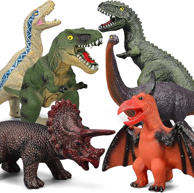 6 Piece Jumbo Dinosaur Toys for Kids and Toddlers, Dinosaur Toys for Kids 3-5, Large Soft Dinosaur Toys for Dinosaur Lovers - Perfect Dinosaur Party Favors, Birthday Gifts