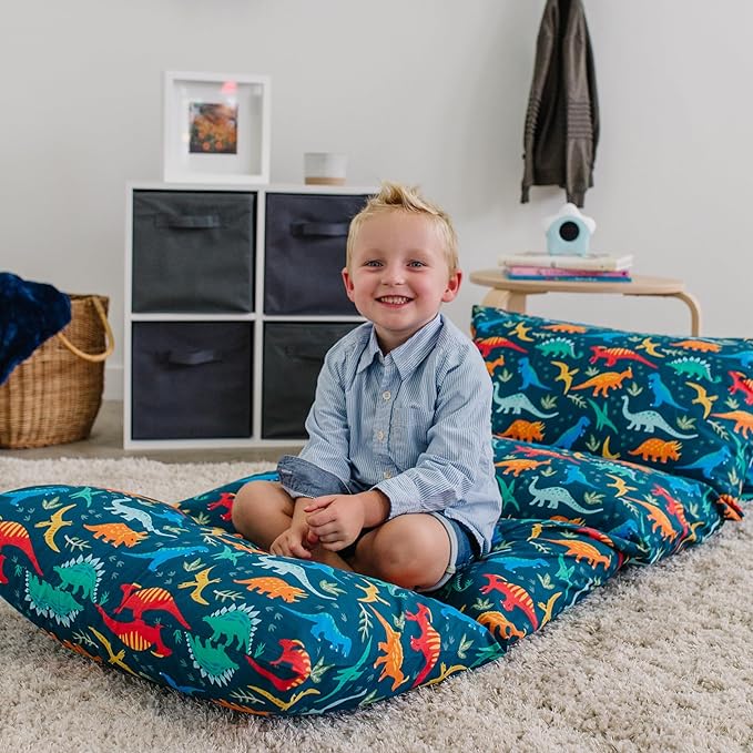Wildkin Kids Floor Lounger: Ideal for Boys and Girls, Travel-Friendly, Perfect for Sleepovers - Pillow Lounger for Kids, Requires Standard Size Pillows Not Included (Jurassic Dinosaurs)