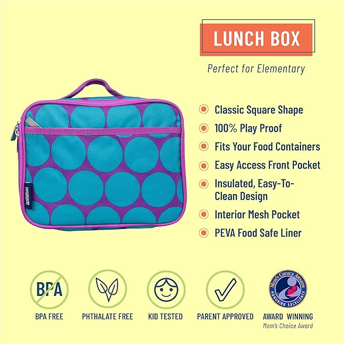 Wildkin Kids Insulated Lunch Box Bag for Boys & Girls, Reusable Kids Lunch Box is Perfect for Elementary, Ideal Size for Packing Hot or Cold Snacks for School & Travel Bento Bags (Big Dot Aqua)
