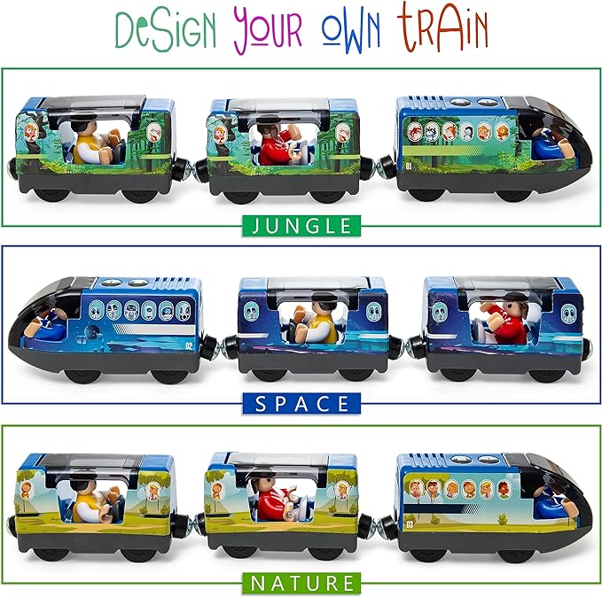 Battery Operated Action Locomotive Toy Train Set for Wooden Train Tracks, (Magnetic)-Compatible with Thomas The Train Toys, Brio Train Set for Toddlers 3-5 and up, Stocking Stuffers for Kids