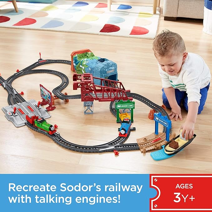 Thomas & Friends Toy Train Set Talking Thomas & Percy Motorized Engines with Track, Sounds & Phrases for Preschool Pretend Play Kids Ages 3+ Years