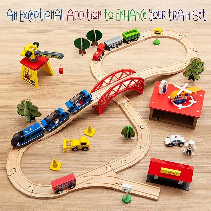 Battery Operated Action Locomotive Toy Train Set for Wooden Train Tracks, (Magnetic)-Compatible with Thomas The Train Toys, Brio Train Set for Toddlers 3-5 and up, Stocking Stuffers for Kids