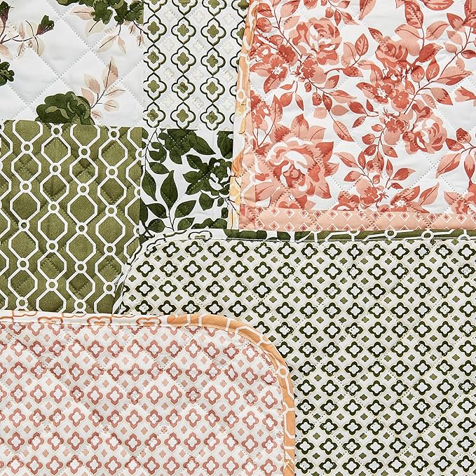 Great Bay Home Reversible Patchwork Loveseat Cover - Washable Slipcover Furniture Protector with Elastic Straps - Couch Cover for Dogs, Kids, and Pets - Box-Stitched Detail (Loveseat, Olive/Brown)