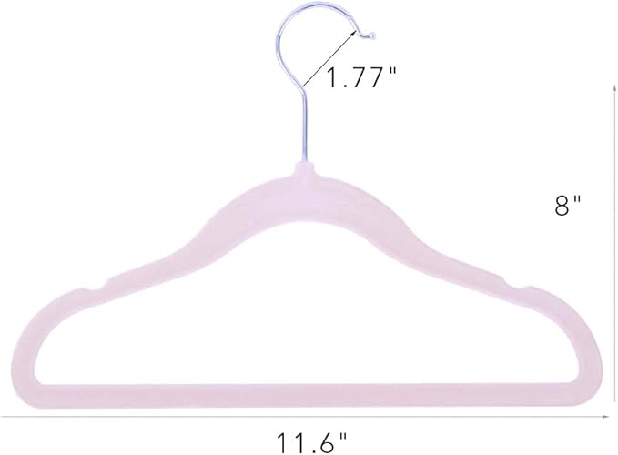 Kids Velvet Clothes Hangers, Non Slip Baby Hangers Pink (11.6" Inch - 40 Pack)