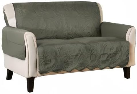 Great Bay Home Medallion Stitched Solid Furniture Protector Stain Resistant Durable Furniture Protector Elenor Collection (Loveseat, Sage Green/Light Gray)
