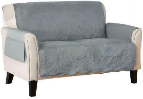Medallion Stitched Solid Furniture Protector Stain Resistant Durable Furniture Protector Elenor Collection (Loveseat, Mirage Gray/Flax)