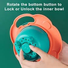 BPA Free Anti Spill 360 Rotate Gyro Bowl for Babies, Universal Kids Feeding Tableware (Gray/Orange), Small, Orange/Gray