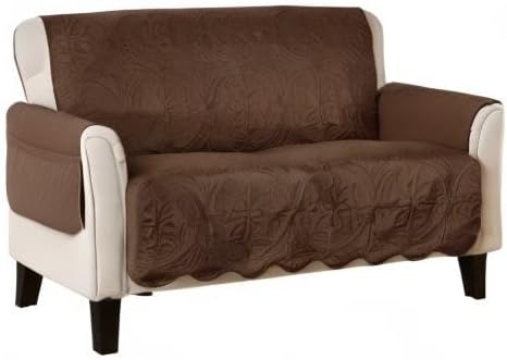 Great Bay Home Medallion Stitched Solid Furniture Protector Stain Resistant Durable Furniture Protector Elenor Collection (Loveseat, Chocolate/Taupe)