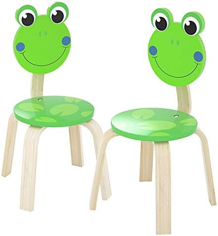 iPlay, iLearn 2 PCS Wooden Kids Chair Sets, Natural Hardwood 2 Frog Animal Children Chairs, Furniture Set for Toddlers Kids Boys Girls, Stackable for Playroom, Nursery, Preschool, Kindergarten