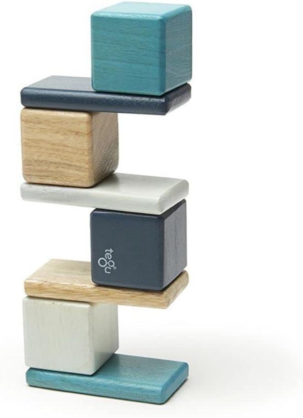 8 Piece Tegu Pocket Pouch Magnetic Wooden Block Set, Blue