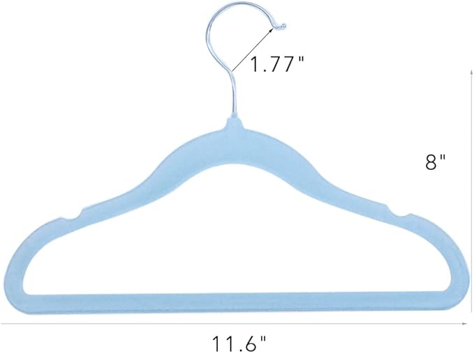 Kids Velvet Clothes Hangers, Non Slip Baby Hangers Blue(11.6" Inch - 40 Pack)
