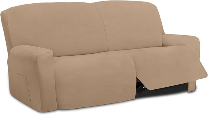 Easy-Going Oversized 6 Pieces Microfiber Stretch Sectional Recliner Loveseat Sofa Slipcover Soft Fitted Fleece 2 Seats Couch Cover Washable Furniture Protector with Elasticity for Kids Pet Camel