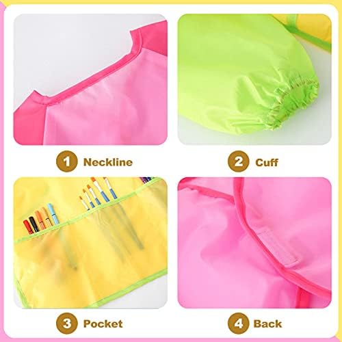 Kids Art Smocks, Painting Apron Artist Smock with Sleeve and 3 Pockets 2 Pack Black/White Set