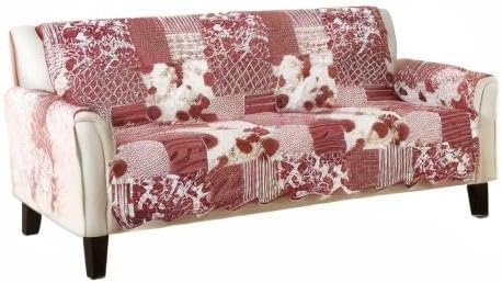 Great Bay Home Patchwork Scalloped Printed Furniture Protector Stain Resistant Sofa Cover (Sofa, Burgundy)