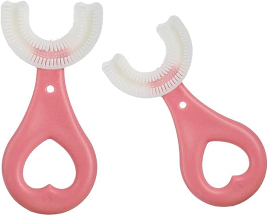 2 Pcs U-Shaped Kids Toothbrush, Premium Soft Manual Training Toothbrush for Kids 2-6 Years Old. (Pink)