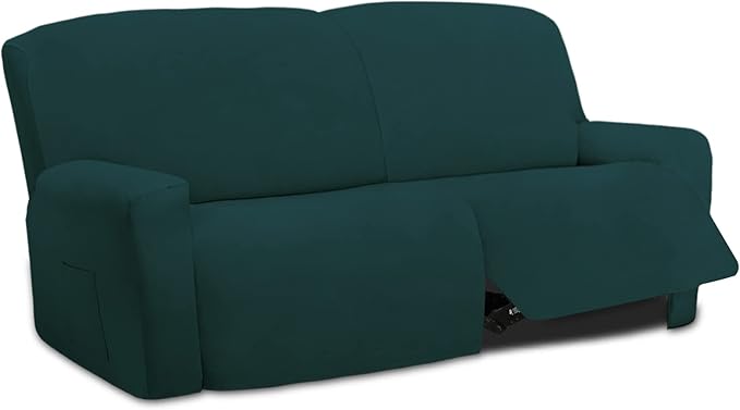 Easy-Going Oversized 6 Pieces Microfiber Stretch Sectional Recliner Loveseat Sofa Slipcover Soft Fitted Fleece 2 Seats Couch Cover Washable Furniture Protector with Elasticity for Kids Pet Deep Teal