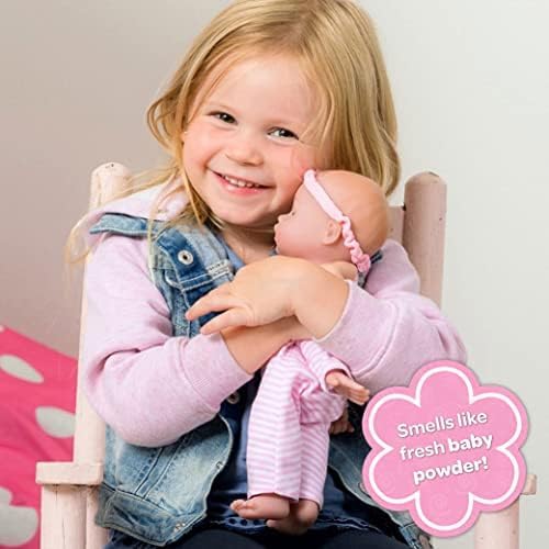 Adora Amazon Exclusive Soft & Cuddly Sweet Baby Girl, 11” Adorable Baby Doll with Bright Blue Eyes and Blonde Painted Hair, Includes Headband and Pink Stripe Birthday Gift For Ages 1 and Up