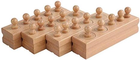 Adena Montessori Wooden Small Cylinders Block,Knobbed Cylinder Socket,Montessori Materials Wooden Cylinders Ladder Blocks,Sensorial Educational Tools Preschool Early Learning Toys for Kids (Set of 4)