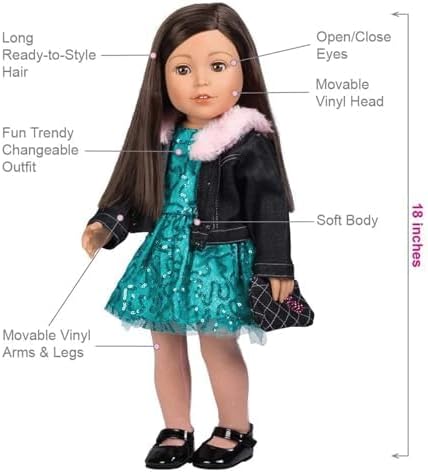 Adora Amazon Exclusive Amazing Girls Collection, 18” Realistic Doll with Changeable Outfit and Movable Soft Body, Birthday Gift for Kids and Toddlers Ages 6+ - Emma Sparkles