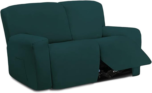 Easy-Going 6 Pieces Microfiber Stretch Sectional Recliner Sofa Slipcover Soft Fitted Fleece 2 Seats Couch Cover Washable Furniture Protector with Elasticity for Kids(Recliner Loveseat, Deep Teal)