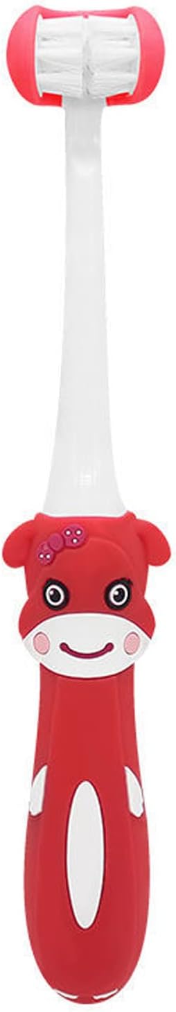 2 Pieces 3 Sided Toddler Toothbrush, Three Bristles for Kids Toothbrush, Autism Soft Bristles Toothbrush,Soft and Gentle for Complete Tooth and Gum Care (C4（Red+Green） Kids)