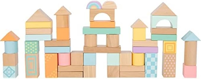 Small Foot- 50 Pastel Wooden Building Block Playset- Stacking Toys for Boys and Girls Ages 12+ Months-Montessori-Perfect for Birthdays and Holidays