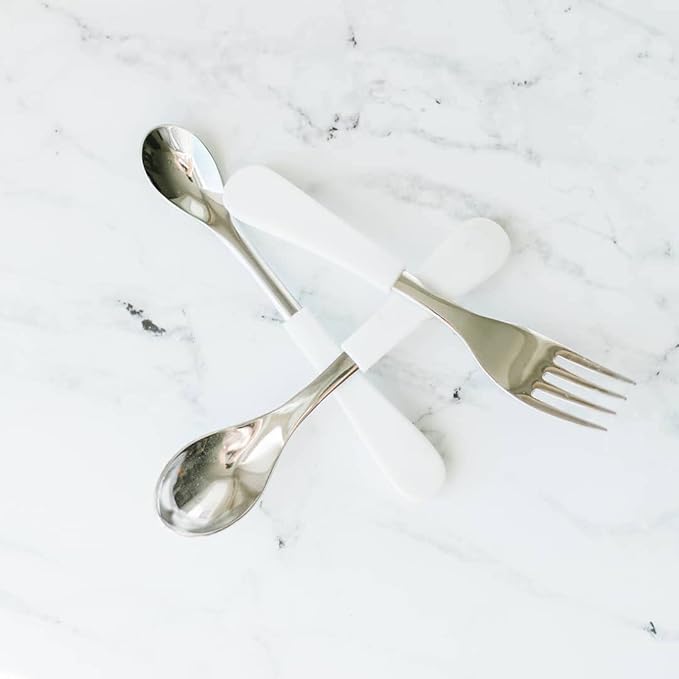 Avanchy Infant Baby Spoons Stainless Steel and Silicone Set, Self Feeding Food Utensils, 4 Months Baby Led Weaning, 2 Pack, Magenta