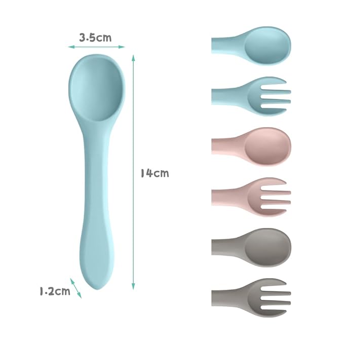 Vicloon Silicone Baby Spoon and Fork Set, 6PCS Baby Led Weaning Spoons and Forks Set, First Stage Feeding Spoons for Infants, Silicone Baby Spoon,Silicone Feeding Spoons Dishwasher Safe,Baby Utensils
