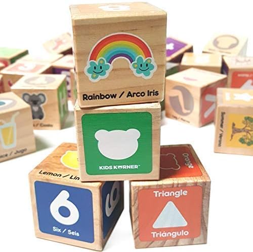 Alphabet Blocks Toys for Toddlers - Bilingual Educational Toys, Spanish Learning Toys, Stacking Toys with 30 Wooden Blocks and Toddler Learning Activities eBook