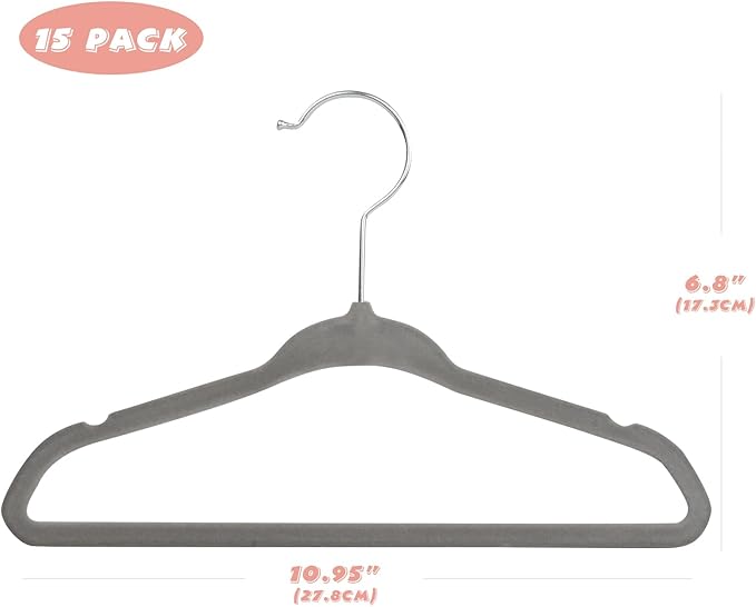 Kids Velvet Hangers 15 Pack, 11 Inch Size Non-Slip Baby Hangers, Space-Saving Nursery Hangers, Perfect Infant/Toddler Clothes Hangers for Daily Use(Grey)