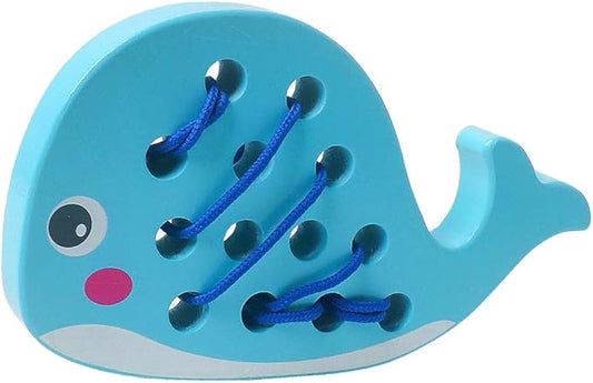 Skrtuan Wooden Lacing Whale Threading Toys Wood Block Puzzle Car Airplane Travel Game Montessori Early Development Fine Motor Skills Educational Gift for 1 2 3 Years Old Toddlers Baby Kids