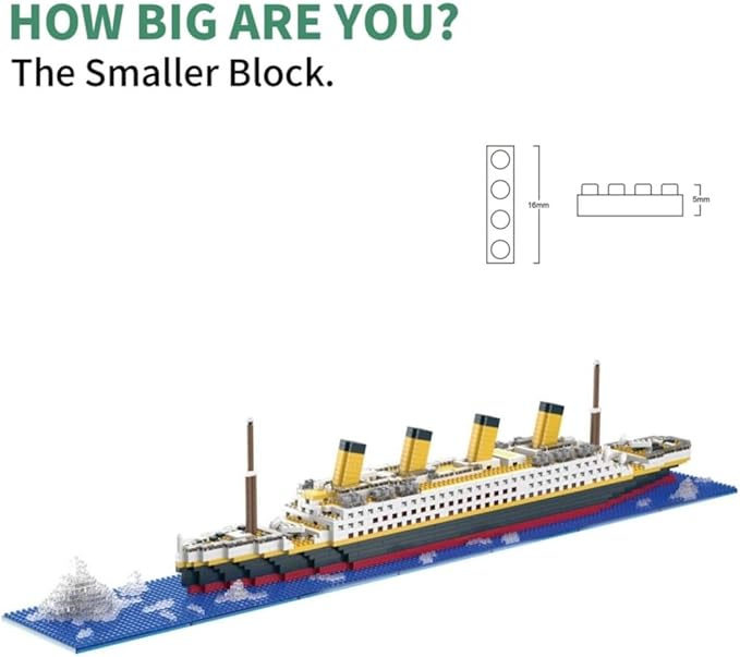 Architecture RMS Titanic Cruise Ship Model Construction Set, 1880 PCS, Building Blocks, Micro Blocks, Mini Bricks for Adults and Teens