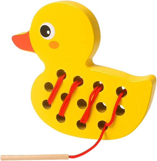 Skrtuan Wooden Lacing Duck Threading Toys Wood Block Puzzle Car Airplane Travel Game Montessori Early Development Fine Motor Skills Educational Gift for 1 2 3 Years Old Toddlers Baby Kids