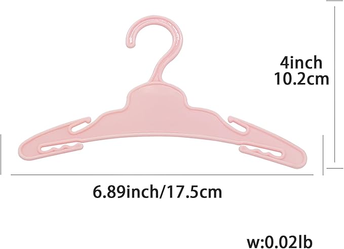 20 Pcs Doll Hangers for 18 inch Doll Clothes, Pink Doll Hangers, Sturdy Doll Hangers Accessories, Work Great with Rod Less Than 1/2 inch Diameter, Made of Safe ABS Plastic