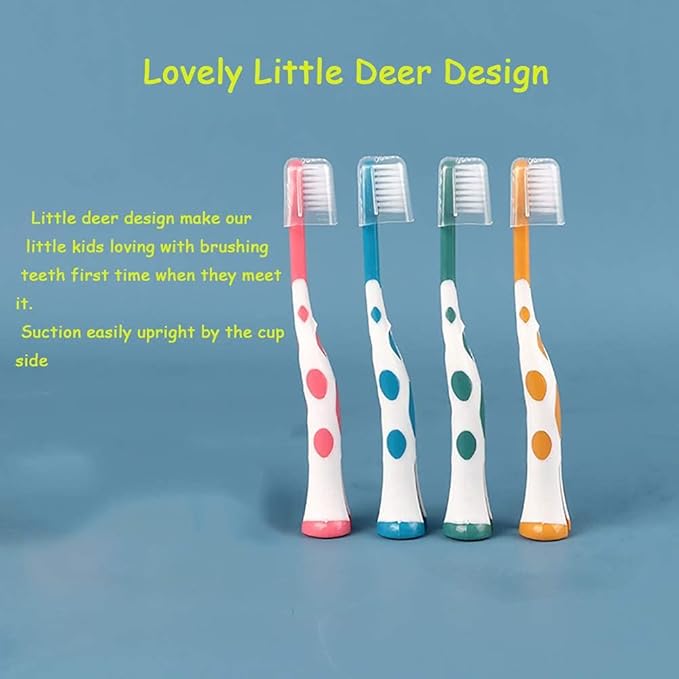 32 Packs Kids Toothbrush Set, Lovely Little Deer Soft Toothbrush for Kids 2-8 Years (Pink&Orange&Blue&Green)