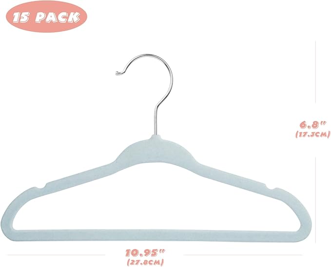 Kids Velvet Hangers 15 Pack, 11 Inch Size Non-Slip Baby Hangers, Space-Saving Nursery Hangers, Perfect Infant/Toddler Clothes Hangers for Daily Use(Blue)