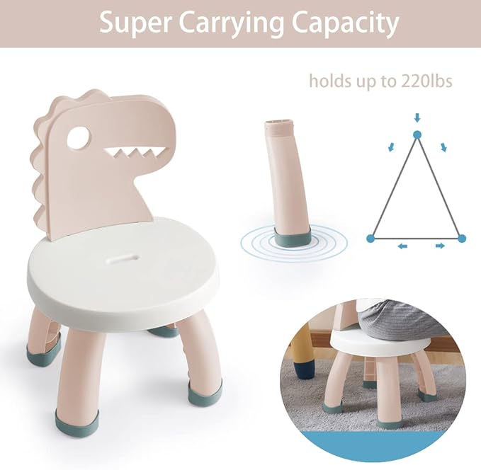 Toddler Chair,Plastic Kids Dino Chair,Sturdy Durable and Lightweight Toddler's Activity Chairs,Anti-Slip Ergonomic Design Kids Step Stool,Indoor or Outdoor Use for Boys Girls Aged 2+ (Pink)