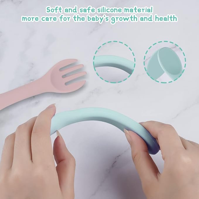 Vicloon Silicone Baby Spoon and Fork Set, 6PCS Baby Led Weaning Spoons and Forks Set, First Stage Feeding Spoons for Infants, Silicone Baby Spoon,Silicone Feeding Spoons Dishwasher Safe,Baby Utensils