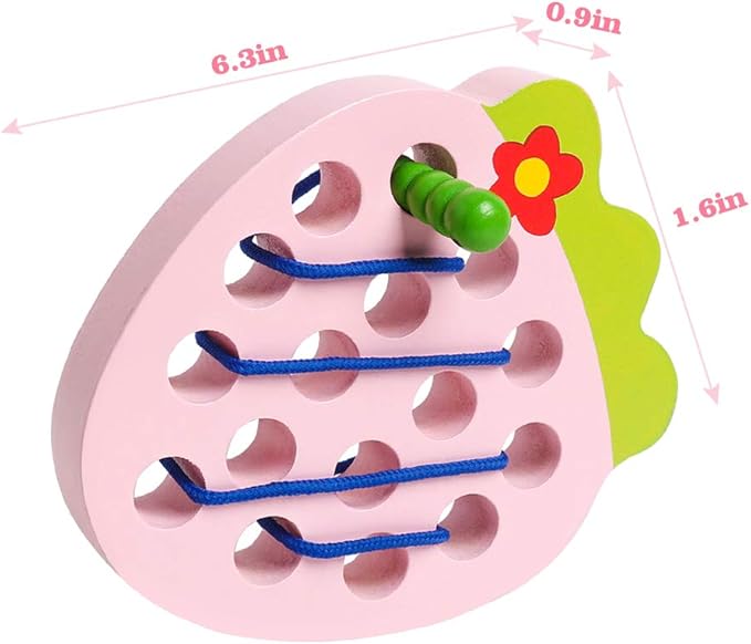 Skrtuan Wooden Lacing Threading Toys Wood Block Puzzle Car Airplane Travel Game Montessori Early Development Fine Motor Skills Educational Gift for 3 4 5 Years Old Toddlers Baby Kids, 1 Strawberry