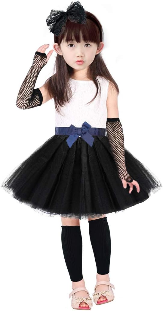 Kids 6 in 1 Costume Accessories 1970s 1980s Fancy Outfits and Dress for Cosplay Party Theme Party for Girl